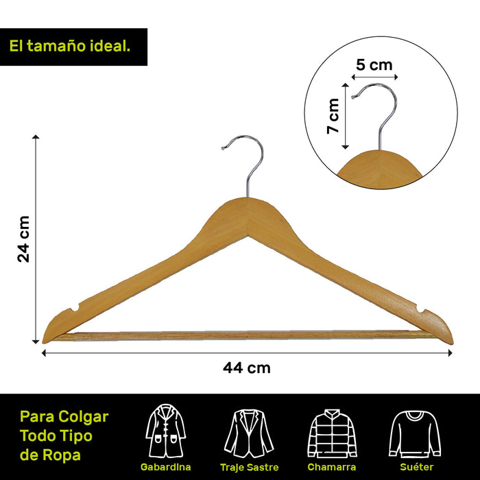 Gancho Madera Plano 1 Cm Color Natural con Baston Antideslizante