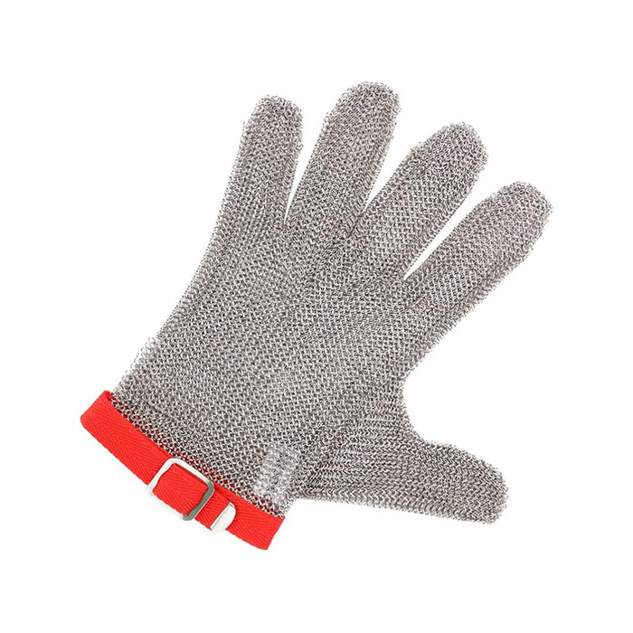 Guante P/Cocina Talla M Acero Inoxidable Muñequera Roja