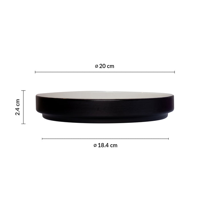 Plato Plano Borde Bajo 20 cm Blanco/Negro Mate Nordic