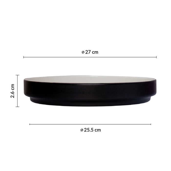 Plato Plano Borde Bajo 27 cm Blanco/Negro Mate Nordic