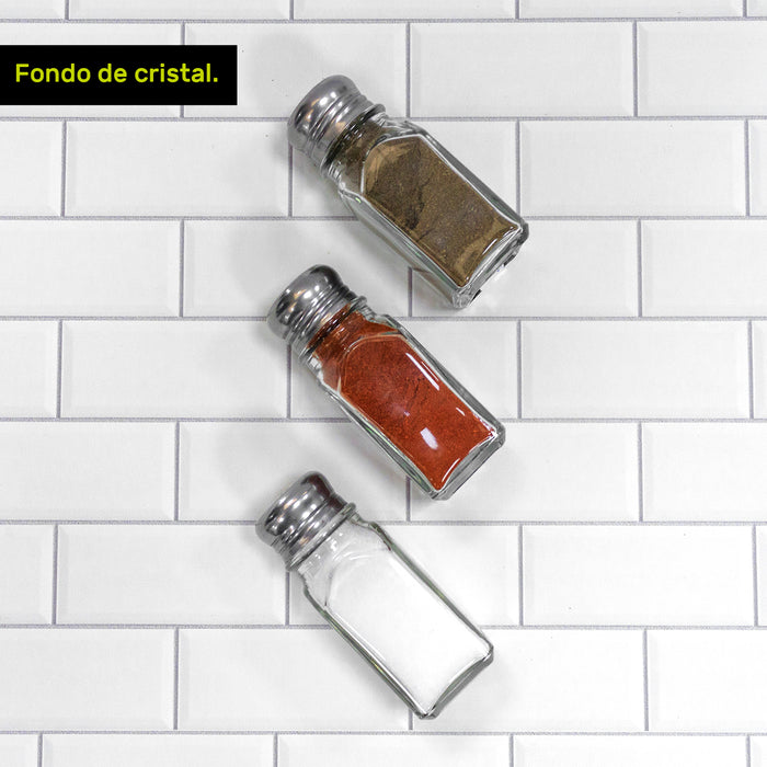 Salero Cuadrado de Vidrio 2 Oz (60ml) Tapa Acero Inoxidable