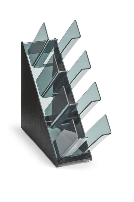Organizador Inclinado P/Tapas y Vasos 4 Secciones 15.4x57.2x53.3cm ABS Negro/Acrilico Ahumado