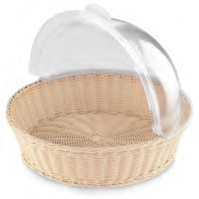 Canasta Redonda con Domo Acrilico Tipo Mimbre Natural